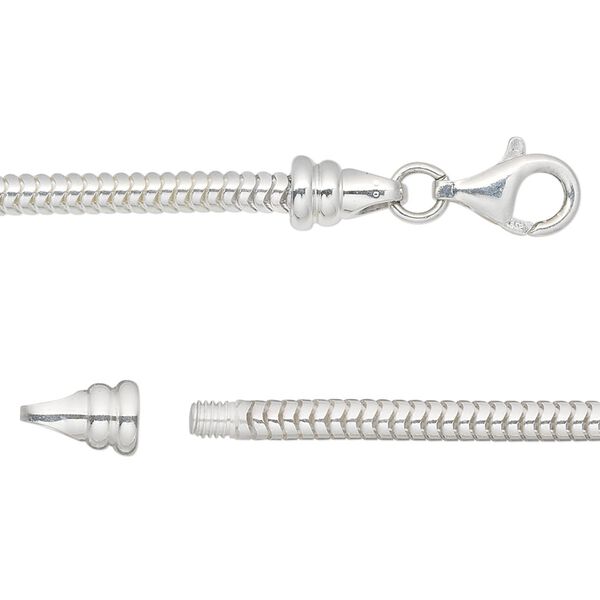 Chain, sterling silver, 3mm snake, 18 inches with lobster claw clasp and (2) 5mm end caps. Sold individually. image number 0