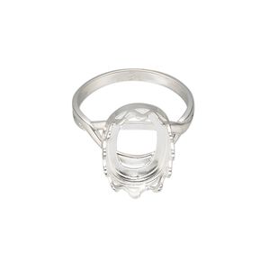 Ring, sterling silver, 15.5x11.5mm wide with 14x10mm oval cabochon bezel setting, size 7. Sold individually.