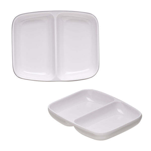 Tray, acrylic, white, 3-1/4 x 2-1/2 x 1/2 inch rectangle with 2 compartments. Sold individually. image number 0