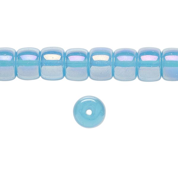 Bead, glass, translucent aqua rainbow, 8x6mm barrel. Sold per 15-1/2 to 16-inch strand. image number 0