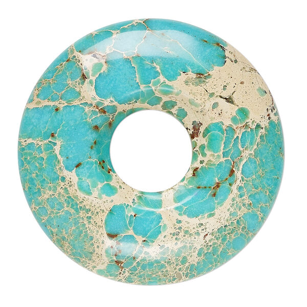 Focal, magnesite (dyed / stabilized), turquoise blue, 40mm hand-cut round donut, B grade, Mohs hardness 3-1/2 to 4. Sold individually. image number 0