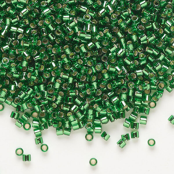 Seed bead, Delica®, glass, pkg/250g, #10 round, transparent silver-lined green (DBM-0046). image number 0