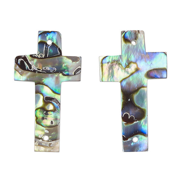 Link, paua shell (natural), 29x17mm hand-cut single-sided cross, Mohs hardness 3-1/2. Sold per pkg of 2. image number 0