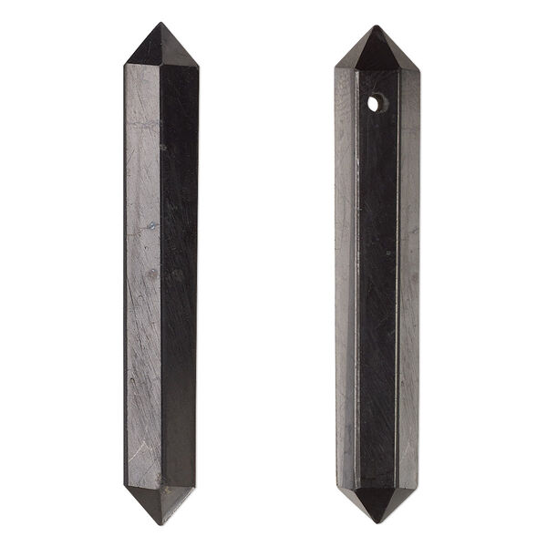Focal, shungite (natural), 48x7mm-50x8mm hand-cut faceted double point, B grade, Mohs hardness 3-1/2 to 4. Sold individually. image number 0