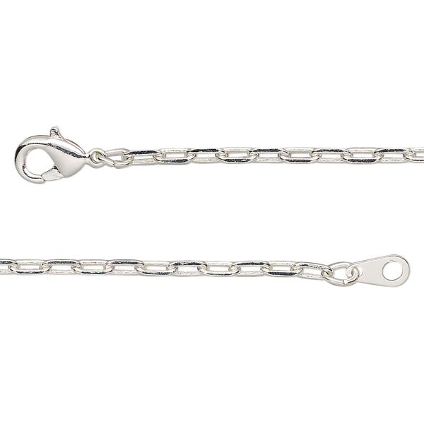 Chain, silver-plated brass, 2.3mm paperclip, 18 inches with lobster claw clasp. Sold individually. image number 0