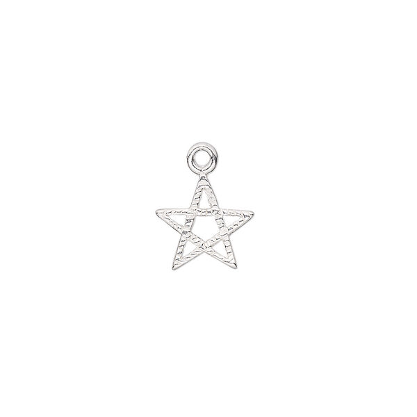 Charm, sterling silver, 10mm single-sided open textured star. Sold per pkg of 2. image number 0