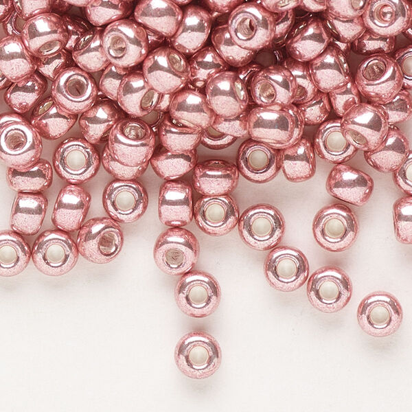 Seed bead, Miyuki, glass, pkg/250g, #6 rocaille, opaque galvanized pink blush, (RR-1067). image number 0