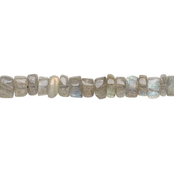 Bead, labradorite (natural), 5x2mm-6x4mm hand-cut uneven rondelle with 0.4-1.4mm hole, B- grade, Mohs hardness 6 to 6-1/2. Sold per 8-inch strand. image number 0