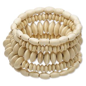 Bracelet, wood (natural) and steel memory wire, 41mm wide with barrel and saucer, 6-1/2 inch adjustable. Sold individually.
