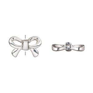 Bead, silver-finished "pewter" (zinc-based alloy), 15.5x10mm 3D bow. Sold per pkg of 4.