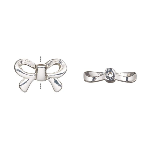 Bead, silver-finished "pewter" (zinc-based alloy), 15.5x10mm 3D bow. Sold per pkg of 4. image number 0