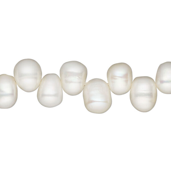 Pearl, cultured freshwater (bleached), white, 9x7mm-11x9mm top-drilled rice, C grade, Mohs hardness 2-1/2 to 4. Sold per 16-inch strand. image number 0
