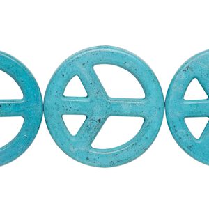 Magnesite 1pkg10, hand-cut vertically-drilled peace sign bead 25mm
