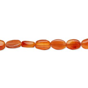 Bead, carnelian (dyed / heated), medium to dark, 7x5mm-12x6mm hand-cut puffed oval, C grade, Mohs hardness 6-1/2 to 7. Sold per 13-inch strand.
