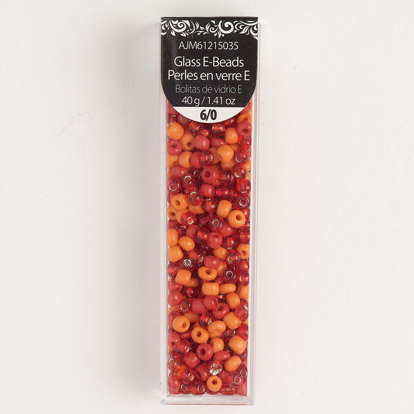 Seed bead mix, glass, pkg/40g, #6 round, opaque and translucent silver-lined red-orange and orange. image number 0
