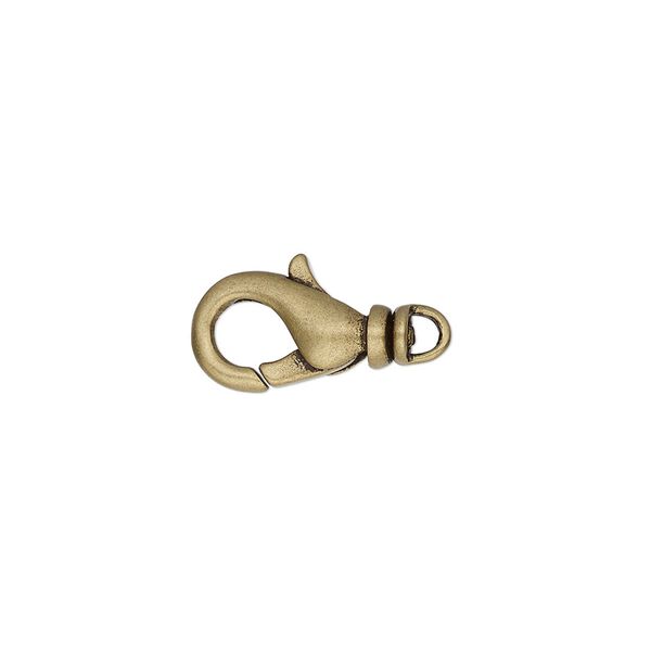 Clasp, lobster claw, antique gold-plated brass, 14x8mm with swivel. Sold per pkg of 10. image number 0