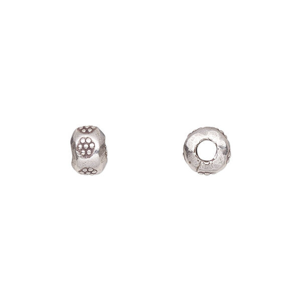 Bead, Hill Tribes, antiqued sterling silver, 7x5mm rondelle with flower design. Sold per pkg of 10. image number 0