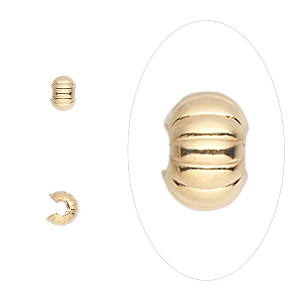 Crimp cover, gold-plated brass, 4mm corrugated round. Sold per pkg of 500. image number 0