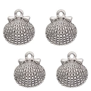Charm, antique silver-finished "pewter" (zinc-based alloy) , 15x14mm single-sided clam shell. Sold per pkg of 4.