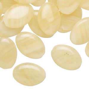 Bead, Czech pressed glass, translucent light yellow, 16x12mm puffed oval with swirl design. Sold per 2-ounce pkg, approximately 40 beads.