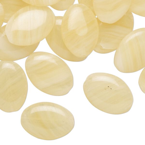 Bead, Czech pressed glass, translucent light yellow, 16x12mm puffed oval with swirl design. Sold per 2-ounce pkg, approximately 40 beads. image number 0