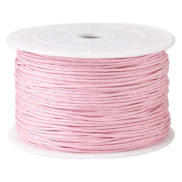 Cord, waxed cotton, light pink, 1mm, 20-pound test. Sold per 100-meter spool. image number 0