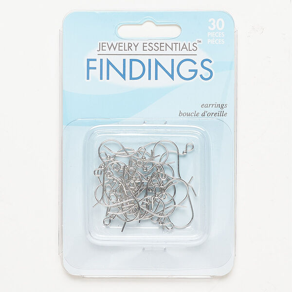Ear wire, silver-finished "pewter" (zinc-based alloy), 16mm fishhook with 2mm ball and open loop, 21 gauge. Sold per pkg of 15 pairs. image number 0