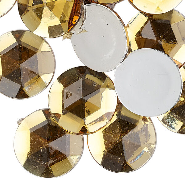 Flat back, acrylic, transparent light honey, 18mm faceted round. Sold per pkg of 24. image number 0