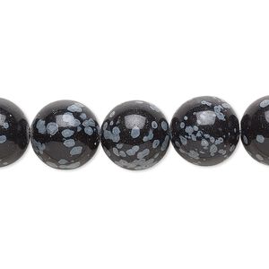 Snowflake obsidian 1pkg1, round bead natural 15.5-16 inch 12mm