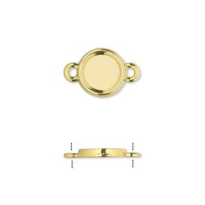 Link, gold-finished brass, 10mm single-sided round with 8mm round setting. Sold per pkg of 10.