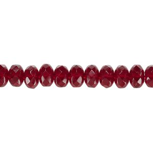 Bead, Czech fire-polished glass, garnet red, 7x5mm faceted rondelle. Sold per 15-1/2" to 16" strand.