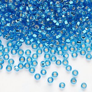 Seed bead, Preciosa Ornela Czech glass, pkg/50g, #8 rocaille, transparent silver-lined sea blue, (67150).