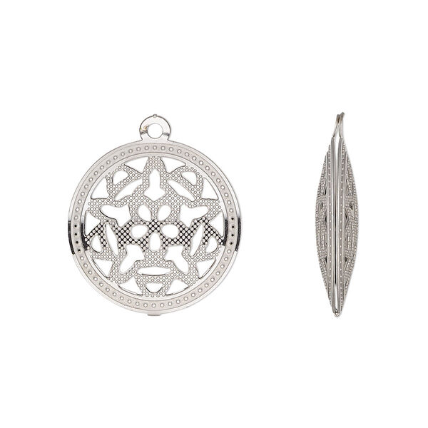 Drop, stainless steel, 18mm double-sided domed round with textured cut-out star design. Sold per pkg of 6. image number 0