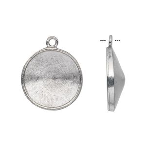 Drop, Almost Instant Jewelry®, antiqued pewter (tin-based alloy), 21mm round with 18mm rivoli setting. Sold individually.