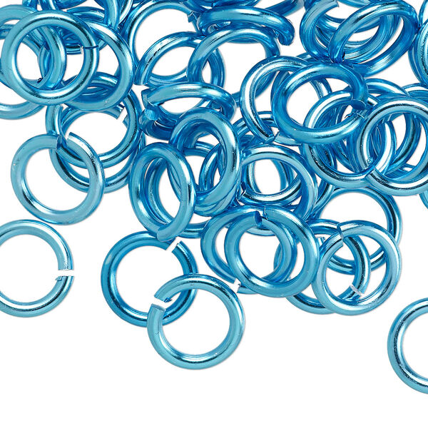 Jump ring, anodized aluminum, light blue, 10mm round, 6.8mm inside diameter, 14 gauge. Sold per pkg of 100. image number 0