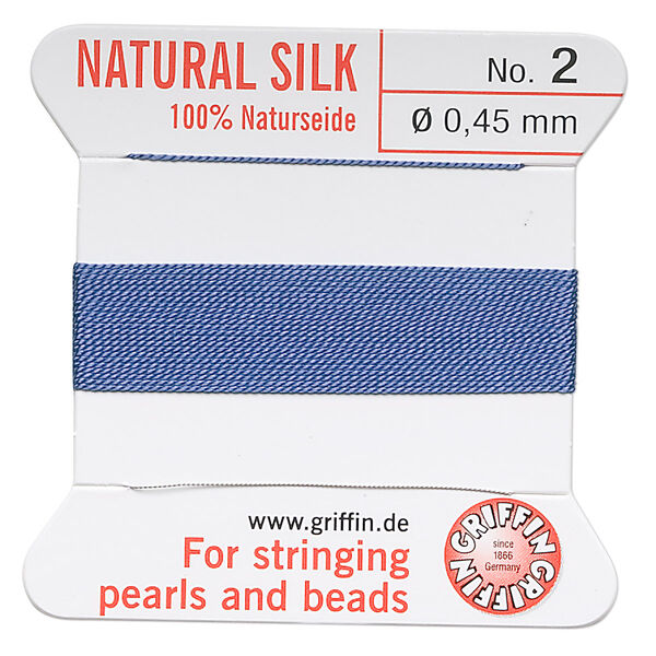 Thread, Griffin, silk, blue, size #2. Sold per 2-meter card (approximately 78 inches). image number 0