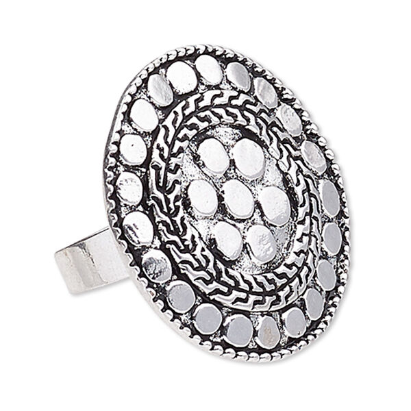 Ring, antique silver-plated "pewter" (zinc-based alloy), 35mm round, adjustable. Sold individually. image number 0