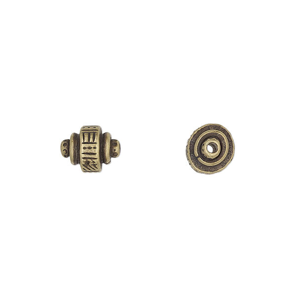 Bead, TierraCast®, antique brass-plated pewter (tin-based alloy), 9x7mm woven barrel with rhythm theme. Sold per pkg of 20. image number 0