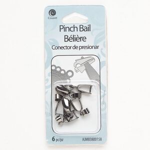 Bail, ice-pick 1pkg6, gunmetal-finished brass, 10x5mm with top loop, 8.1mm grip length.
