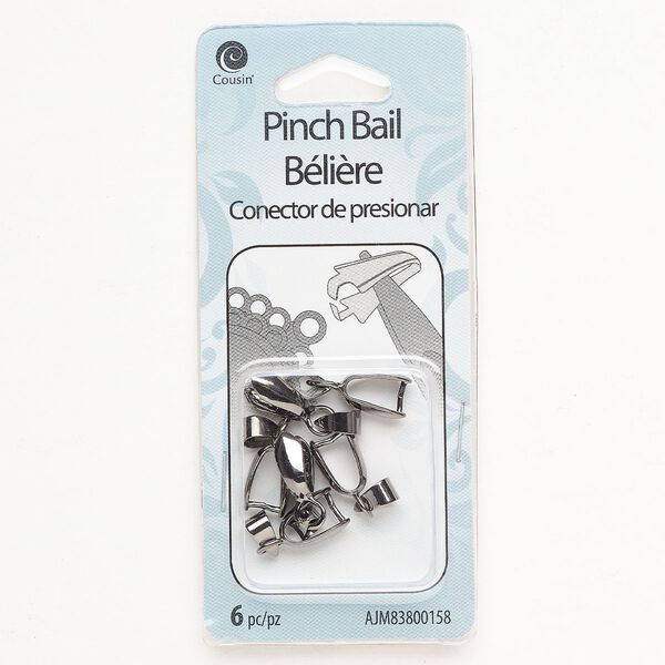 Bail, ice-pick 1pkg6, gunmetal-finished brass, 10x5mm with top loop, 8.1mm grip length. image number 0