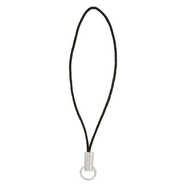 Zipper pull, silver-plated brass and nylon, black, 2-3/4 inches. Sold per pkg of 24. image number 0