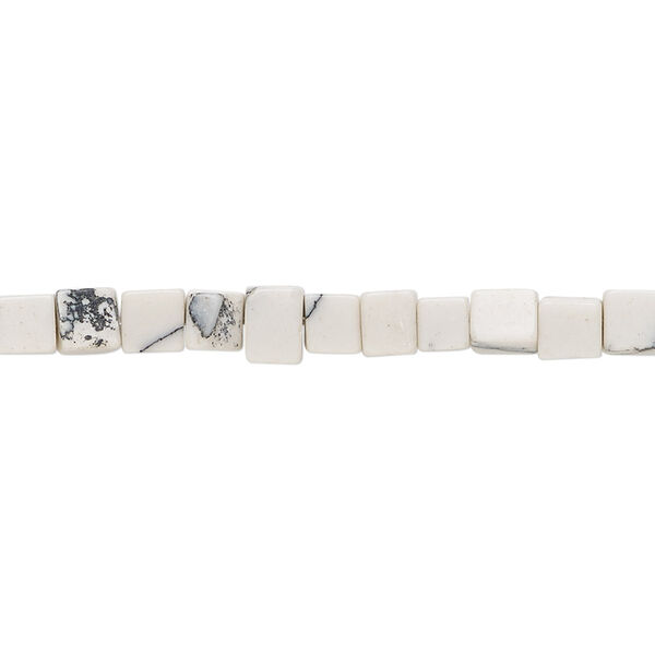 Bead, "howlite" (resin) (imitation), white, 4-5mm cube. Sold per 15-inch strand. image number 0