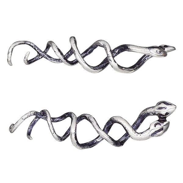 Slide, antique silver-plated brass, 45.5x12mm single-sided snakes with 5mm hole. Sold individually. image number 0
