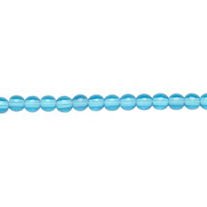 Bead, Czech glass druk, transparent turquoise blue, 4mm round. Sold per 15-1/2" to 16" strand.