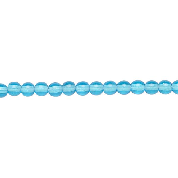Bead, Czech glass druk, transparent turquoise blue, 4mm round. Sold per 15-1/2" to 16" strand. image number 0