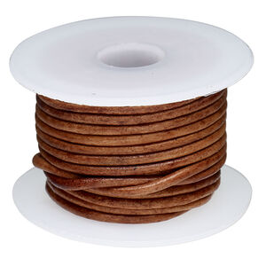 Cord, leather (dyed) 1pkg5yd, antique tan, 1.5mm round, per spool.
