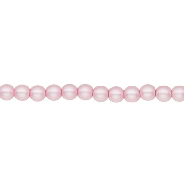 Bead, Czech pearl-coated glass druk, opaque matte light pink, 4mm round. Sold per 15-1/2" to 16" strand. image number 0