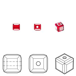 Bead 288pk light Siam, Swarovski® 4mm cube 5601