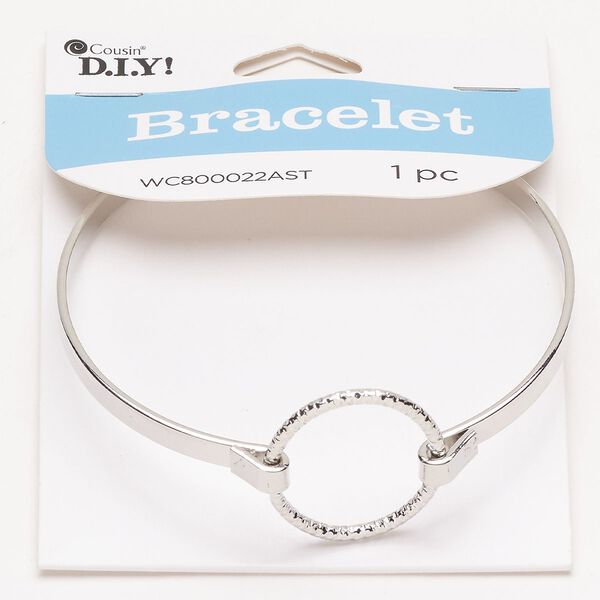 Bracelet bangle 1pkg1 steel 4mm textured round 8 inches, silver finish image number 0