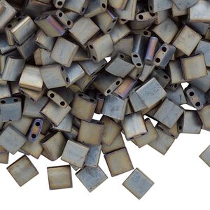 Seed bead, TILA®, glass, pkg/250g, 5mm full tila square, opaque matte metallic silver grey, (TL-2002).
